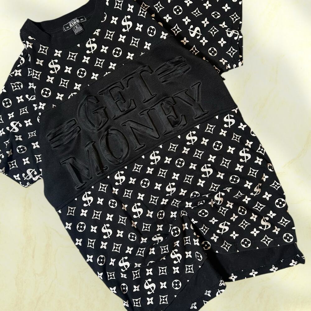Rare Fox King All Over Monogram Tee Mens Medium Black Streetwear Shirt V03